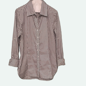 Finley Joey roll sleeve  Brown and White Checkered Tunic